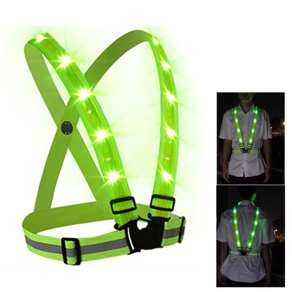 Reflective Running Gear Vest - New Polyester LED Safety Vest Green