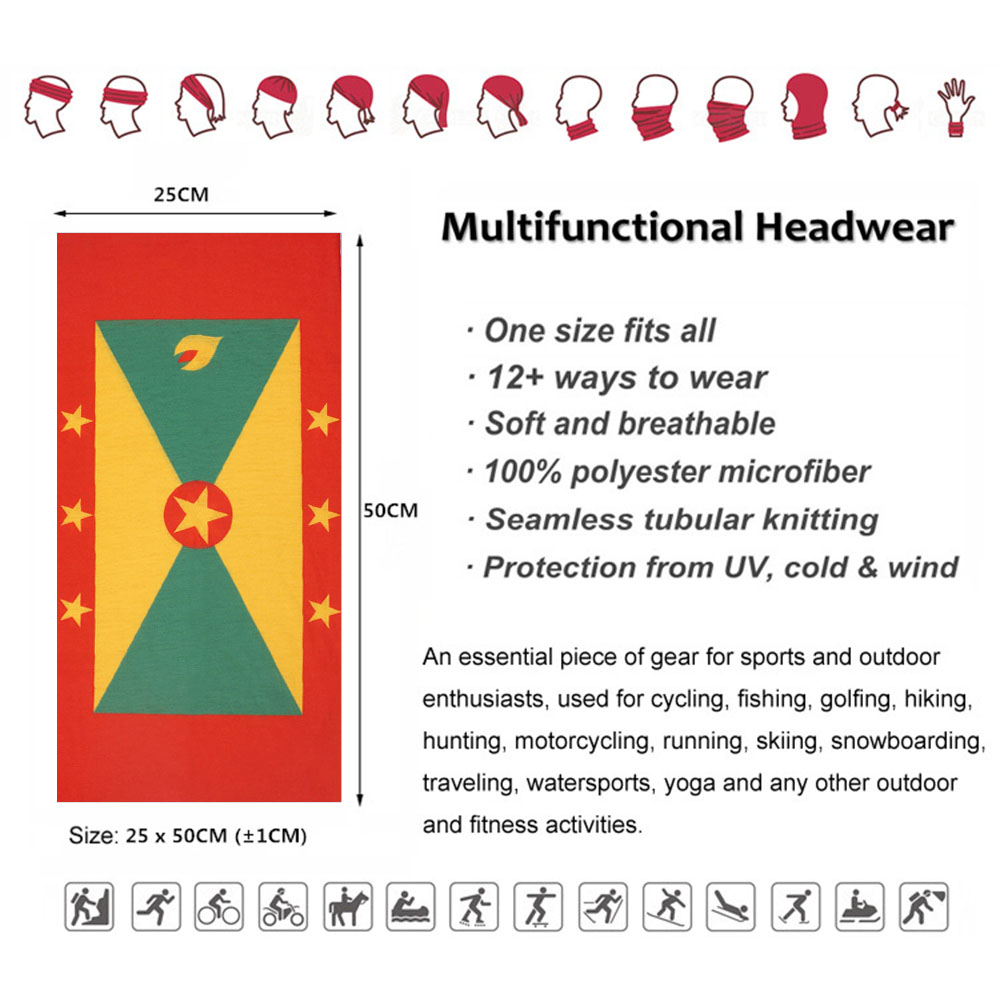 Grenada Flag Pattern Face Band - Running Gear Headband ulasan dan harga